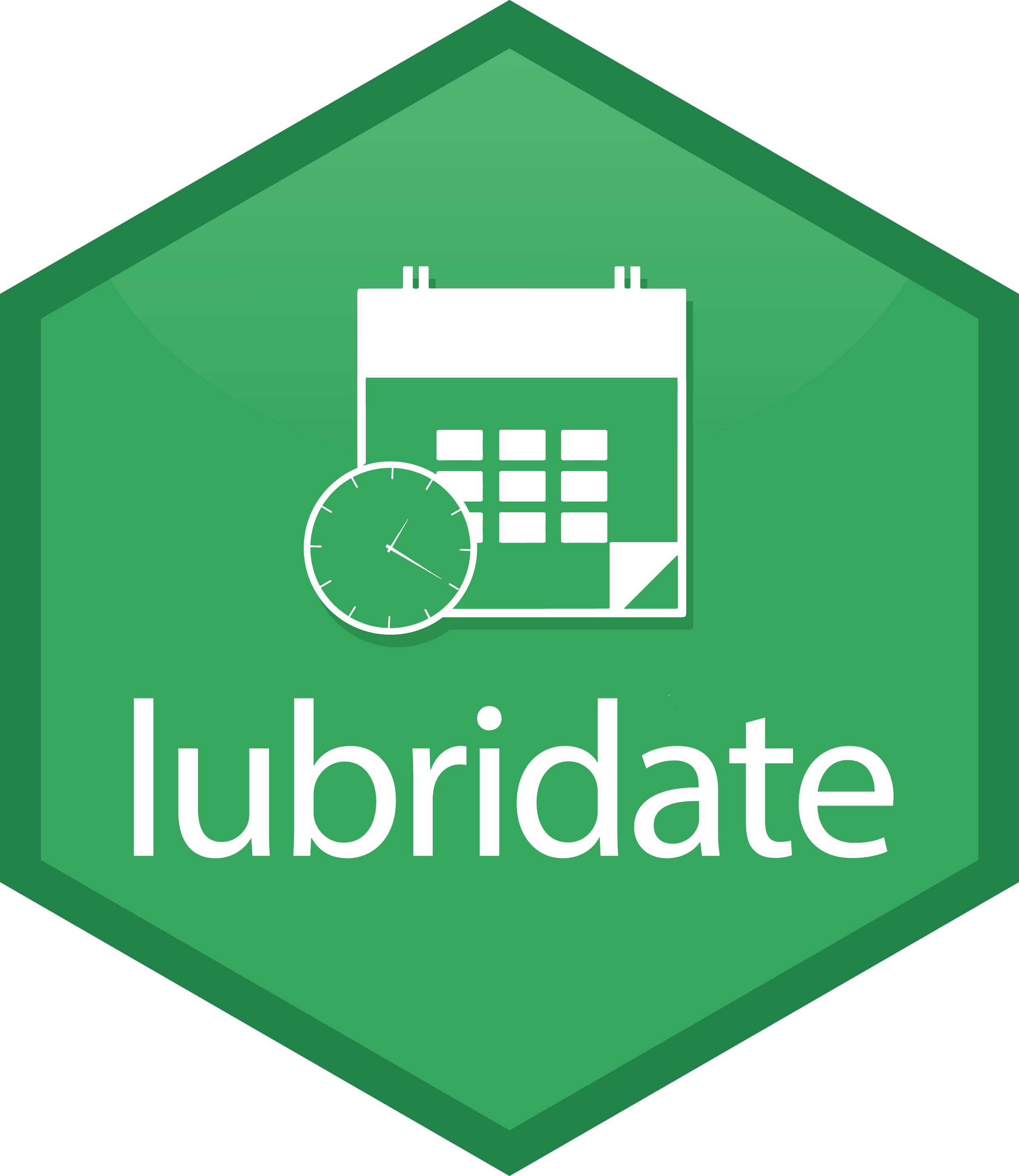 Lubridate package hex sticker with a calendar