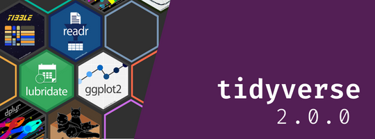 Text that says tidyverse 2.0.0. Images of various hex stickers from packages in the tidyverse.
